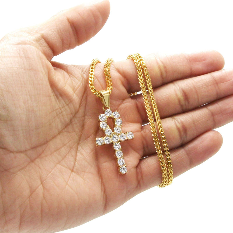 Mens Gold Plated Franco Chain & Ankh Pendant | Appx. 14.2 Grams
