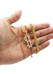 Mens Gold Plated Franco Chain & Money Sign Pendant | Appx. 14.3 Grams