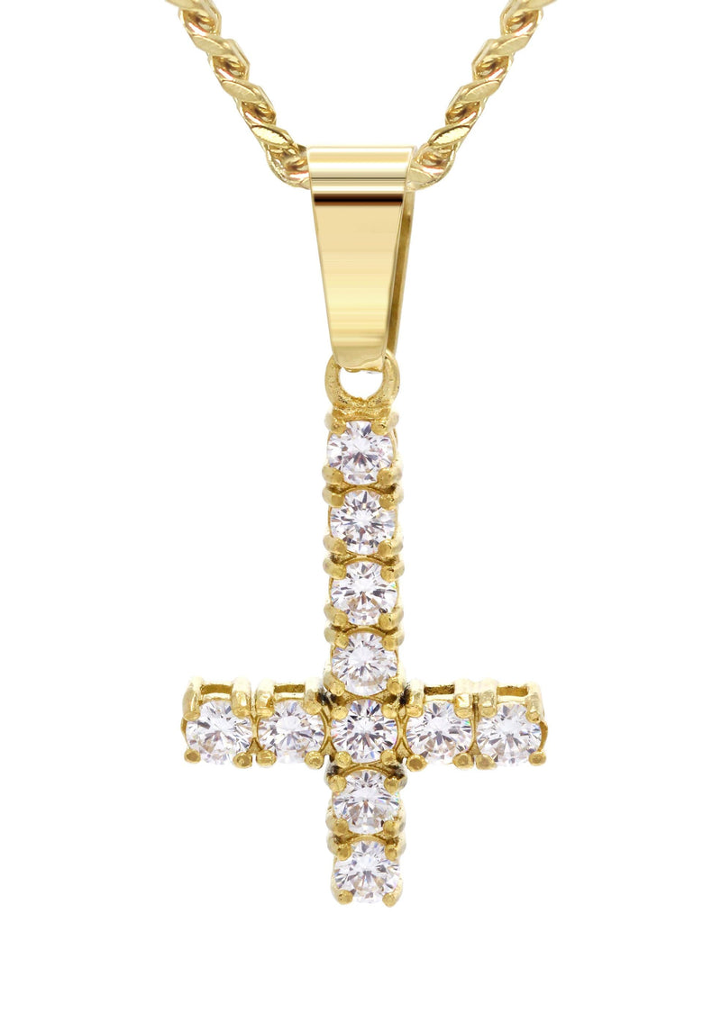 Mens Gold Plated Cuban Link Chain & Cross Pendant | Appx. 10.7 Grams