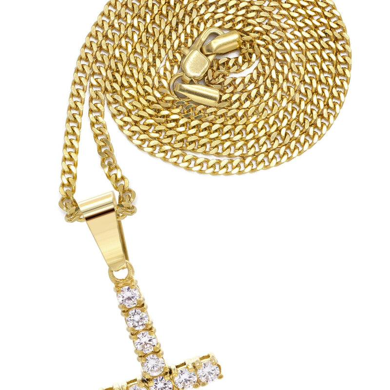 Mens Gold Plated Cuban Link Chain & Cross Pendant | Appx. 10.7 Grams