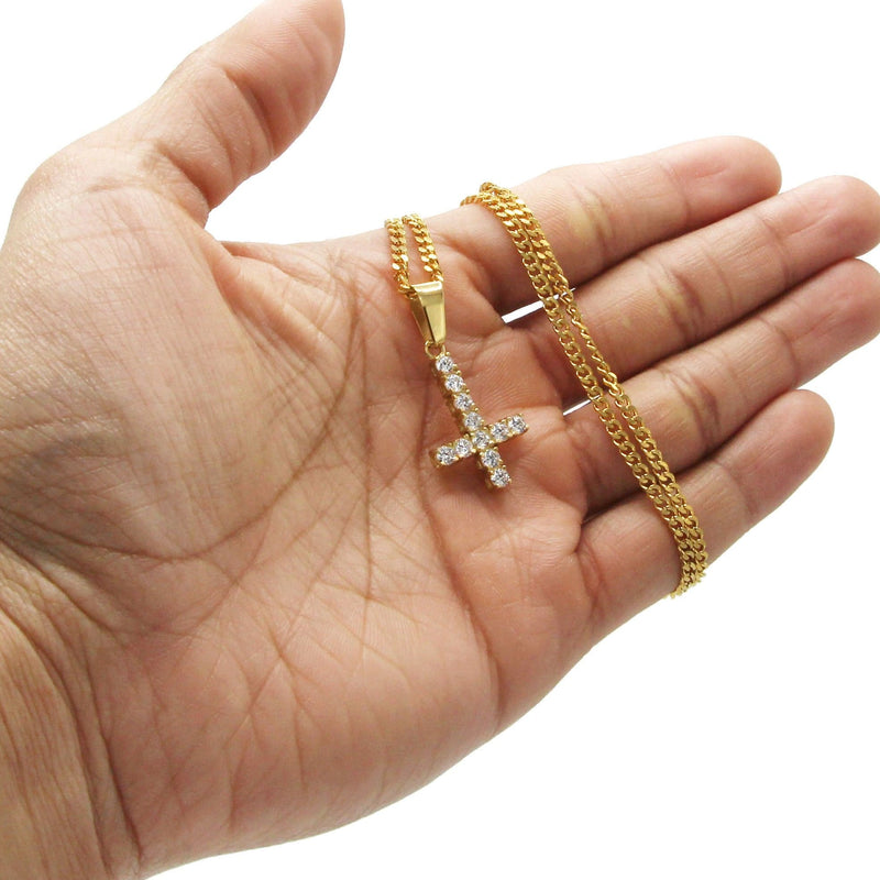 Mens Gold Plated Cuban Link Chain & Cross Pendant | Appx. 10.7 Grams