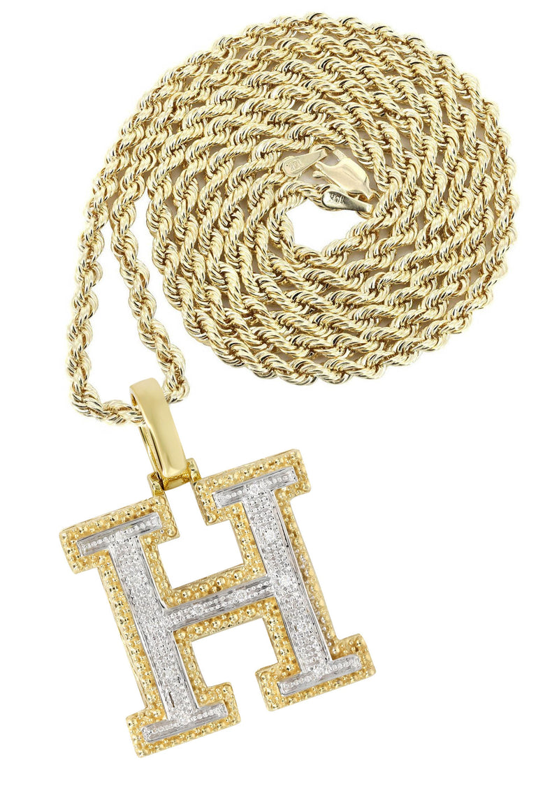 Diamond 10K Yellow Gold Letter "H" Necklace | Appx. 14.8 Grams