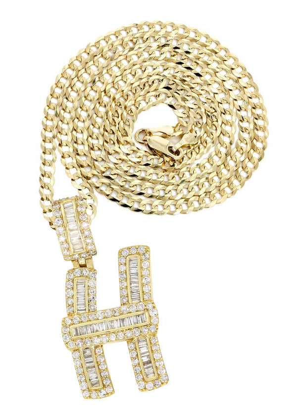 14K Yellow Gold Letter "H" Baguette Diamond Necklace | 2.02 Carats