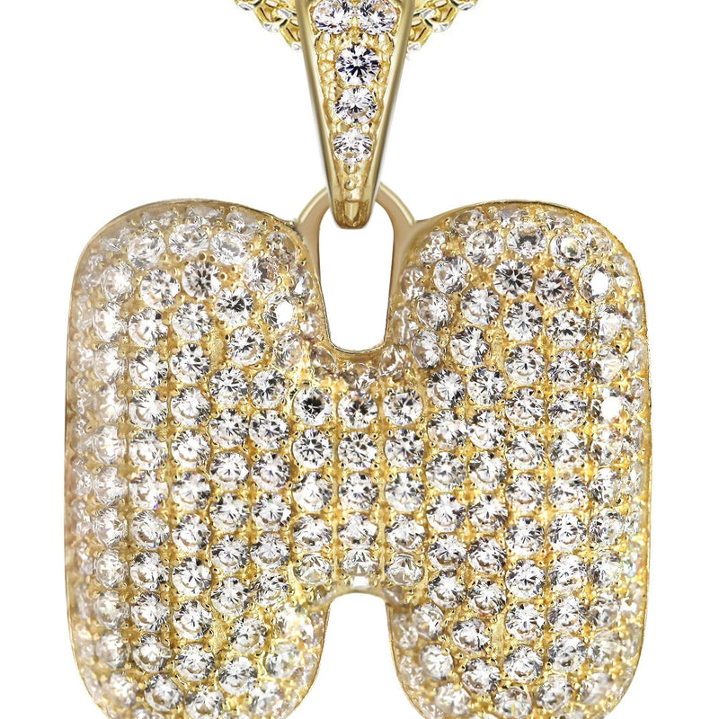 10K Yellow Gold Bubble Letter "H" CZ Necklace | Appx. 14.5 Grams