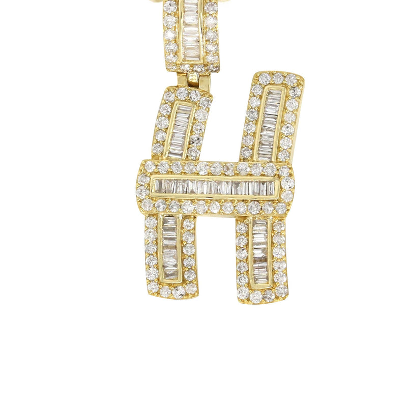 14K Yellow Gold Letter "H" Baguette Diamond Necklace | 2.02 Carats