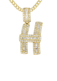 14K Yellow Gold Letter "H" Baguette Diamond Necklace | 2.02 Carats