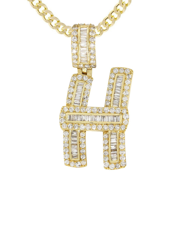 14K Yellow Gold Letter "H" Baguette Diamond Necklace | 2.02 Carats