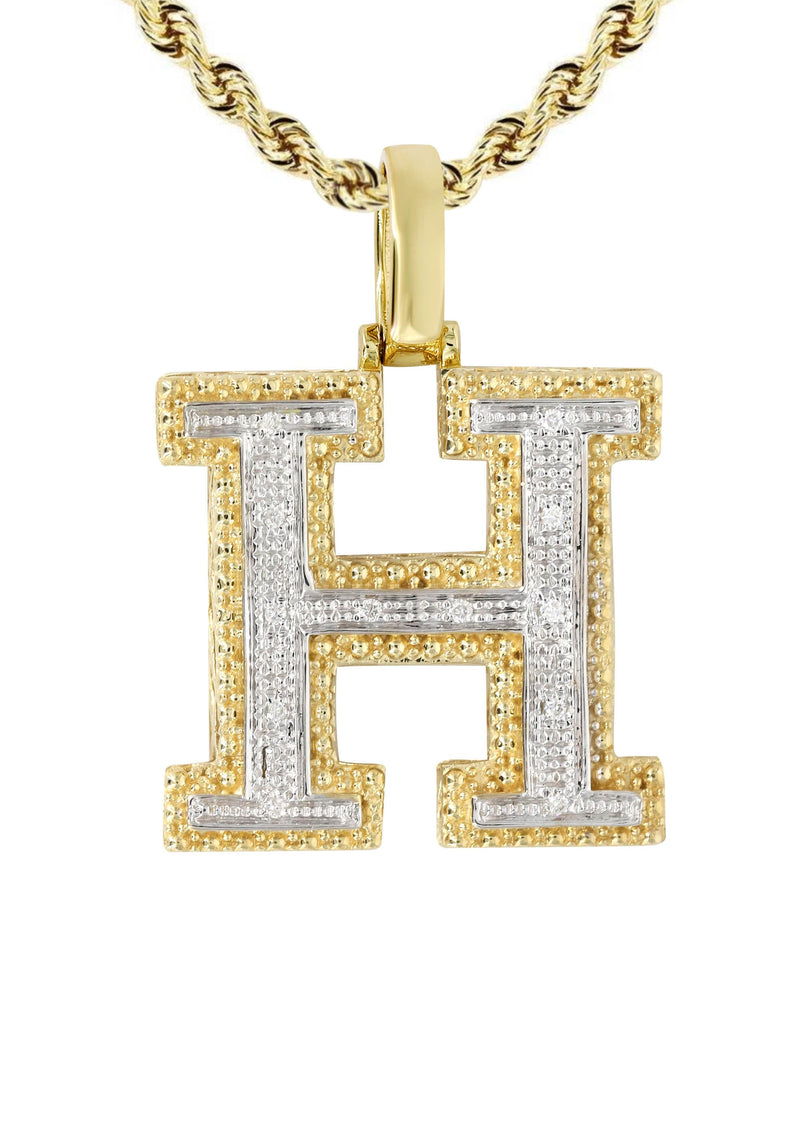 Diamond 10K Yellow Gold Letter "H" Necklace | Appx. 14.8 Grams