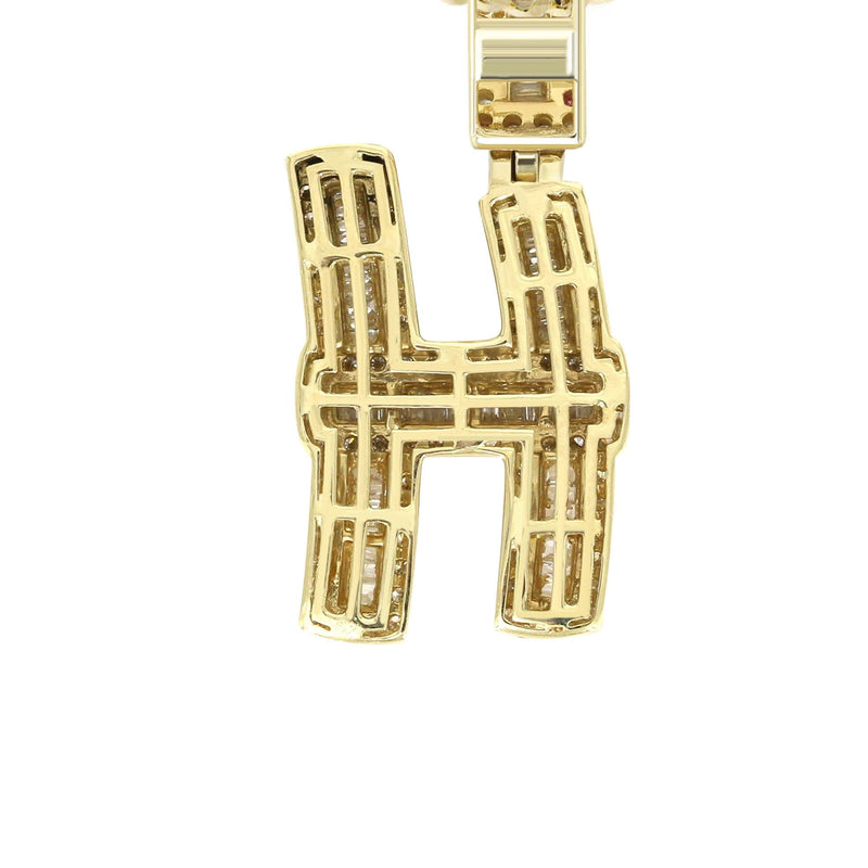14K Yellow Gold Letter "H" Baguette Diamond Necklace | 2.02 Carats
