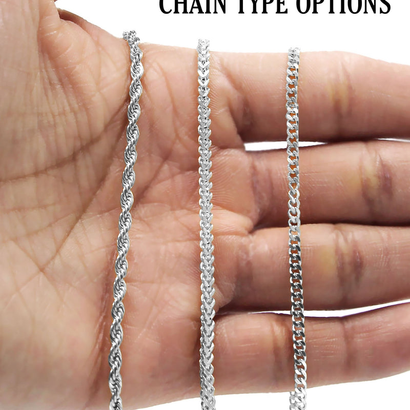 White Gold Plated Cuban Link Chain & Cubic Zirconia Pendant | Appx. 19 Grams