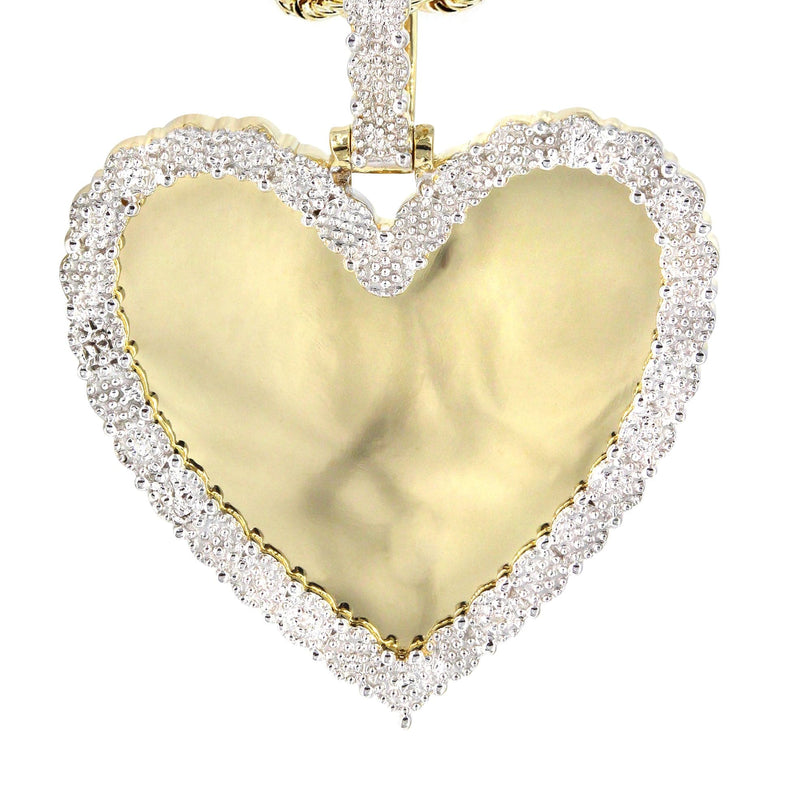 10K Yellow Gold Large Diamond Heart Picture Pendant Necklace | Appx. 24 Grams