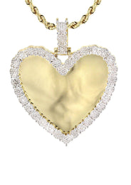10K Yellow Gold Large Diamond Heart Picture Pendant Necklace | Appx. 24 Grams