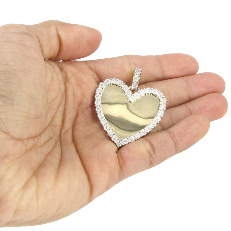 10K Yellow Gold Large Diamond Heart Picture Pendant Necklace | Appx. 24 Grams