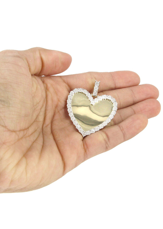 10K Yellow Gold Large Diamond Heart Picture Pendant Necklace | Appx. 24 Grams