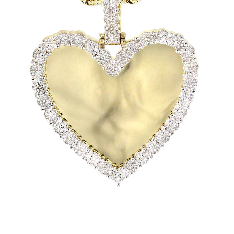 10K Yellow Gold Medium Diamond Heart Picture Pendant Necklace | Appx. 21 Grams