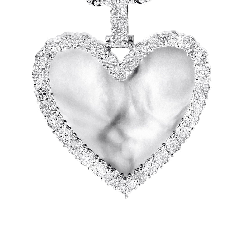 10K White Gold Medium Diamond Heart Picture Pendant Necklace | Appx. 21 Grams
