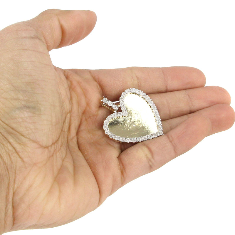10K Yellow Gold Medium Diamond Heart Picture Pendant Necklace | Appx. 21 Grams