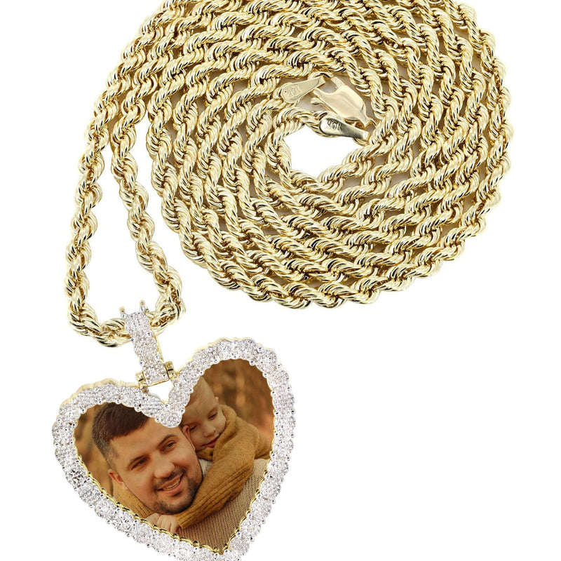 10K Yellow Gold Small Diamond Heart Picture Pendant Necklace | Appx. 18 Grams