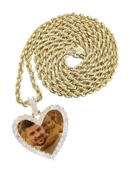 10K Yellow Gold Small Diamond Heart Picture Pendant Necklace | Appx. 18 Grams