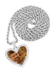 10K White Gold Small Diamond Heart Picture Pendant Necklace | Appx. 18 Grams
