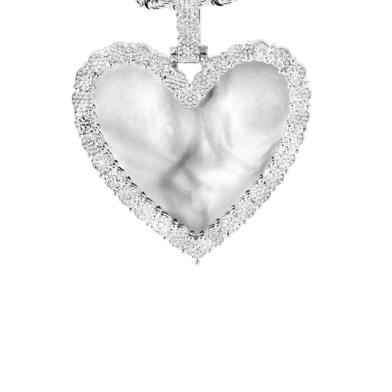 10K White Gold Small Diamond Heart Picture Pendant Necklace | Appx. 18 Grams