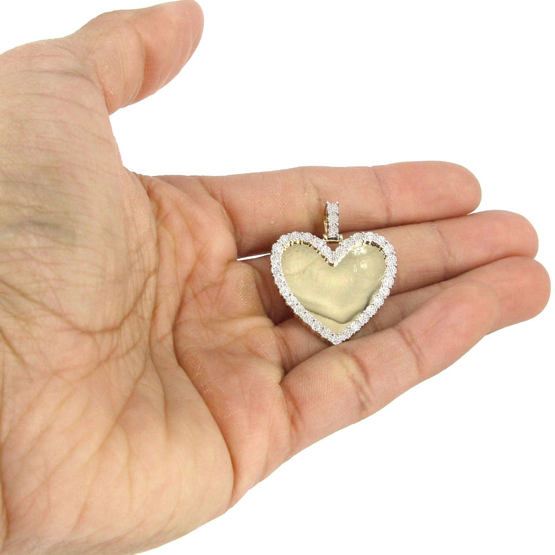 10K Yellow Gold Small Diamond Heart Picture Pendant Necklace | Appx. 18 Grams