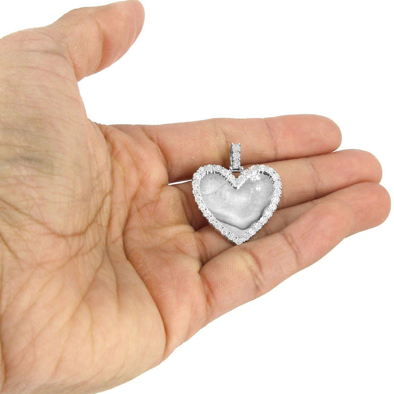 10K White Gold Small Diamond Heart Picture Pendant Necklace | Appx. 18 Grams