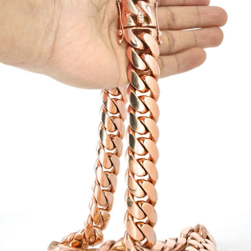 Heavy Solid Rose Gold Miami Cuban Link Chain Customizable (10MM-20MM)