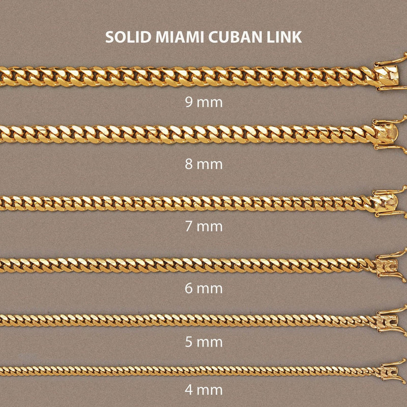 14K Gold Chain - Solid Miami Cuban Link Chain 14K Gold