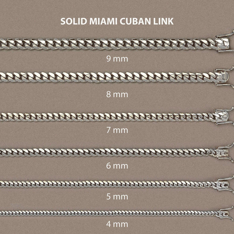 Solid Miami Cuban Link Chain 14K White Gold