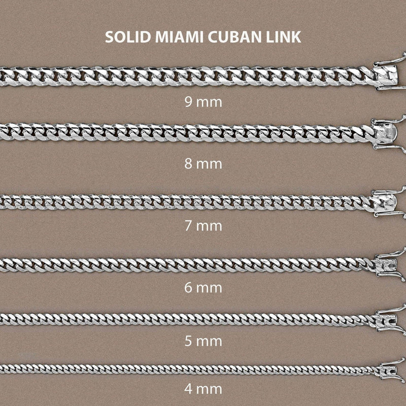 Mens White Gold Chain - Solid Miami Cuban Link 10K/14K Gold