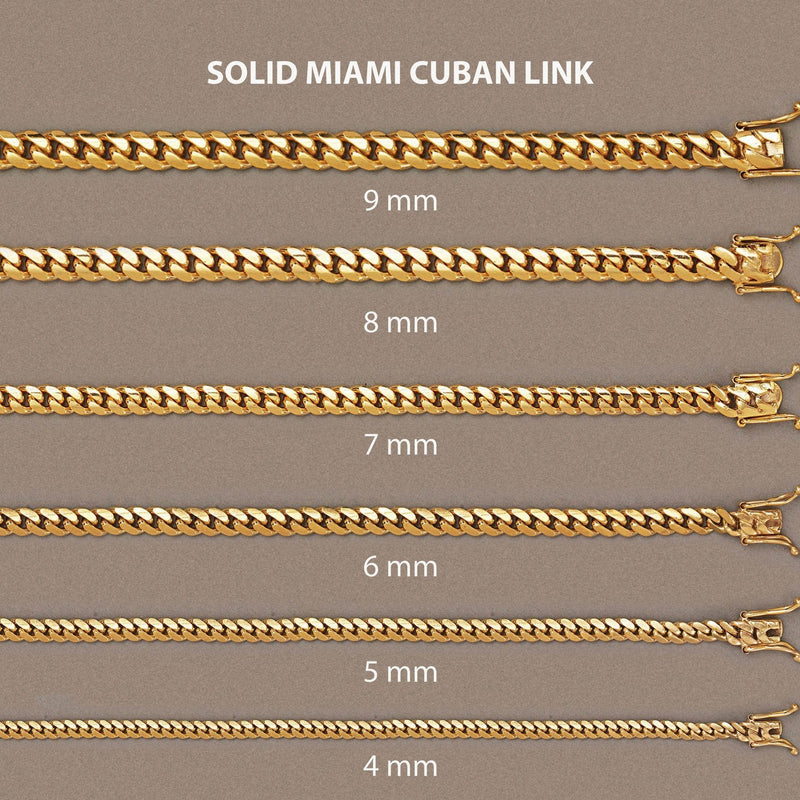 Womens 14K Gold Chain - Solid Miami Cuban Link Chain 14K Gold