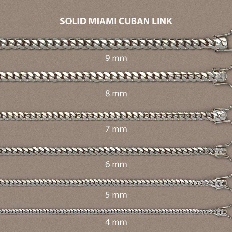 Womens 14K White Gold Chain - Solid Miami Cuban Link Chain 14K Gold