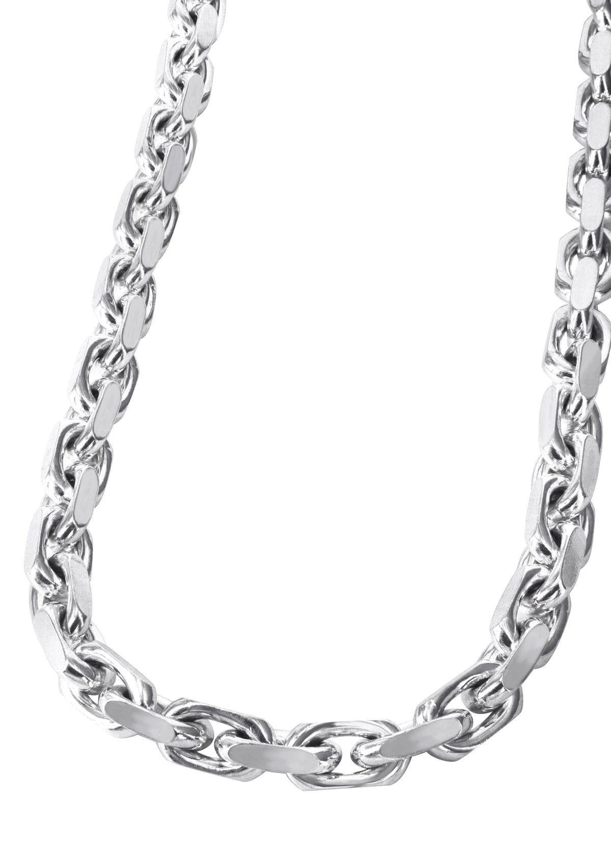 10K White Gold Chain - Mens Semi Solid Hermes Link Chain