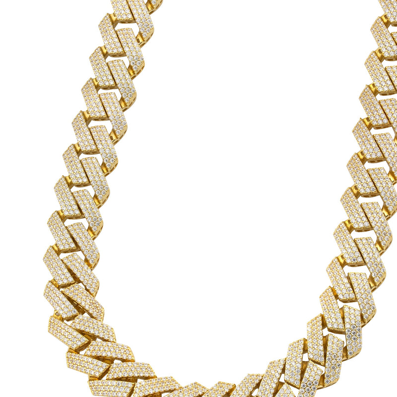 Silver Chain -  Hollow Gold Iced Out Prong Cuban Link
