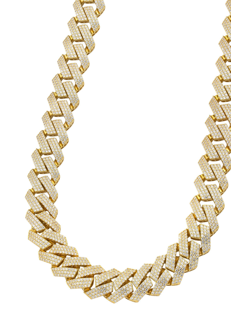 Silver Chain -  Hollow Gold Iced Out Prong Cuban Link