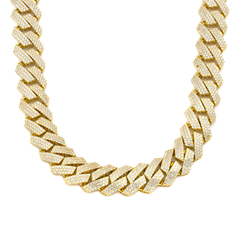 Silver Chain -  Hollow Gold Iced Out Prong Cuban Link