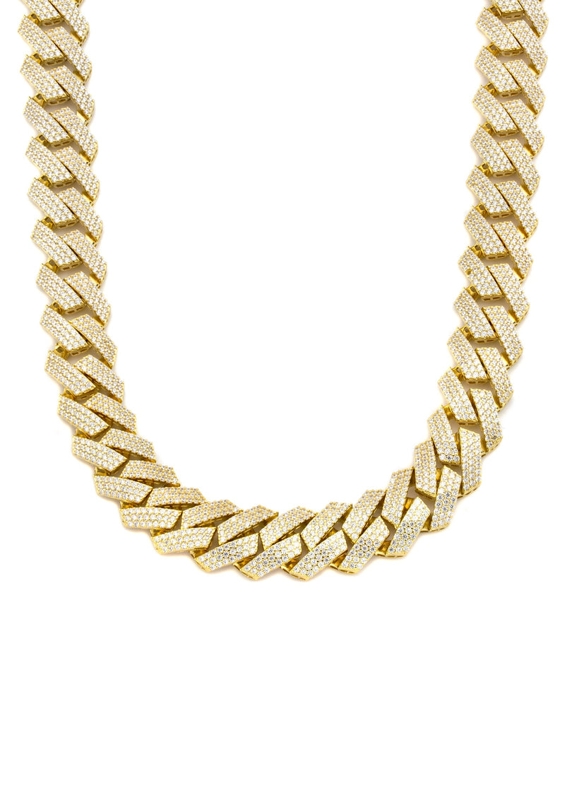 Silver Chain -  Hollow Gold Iced Out Prong Cuban Link