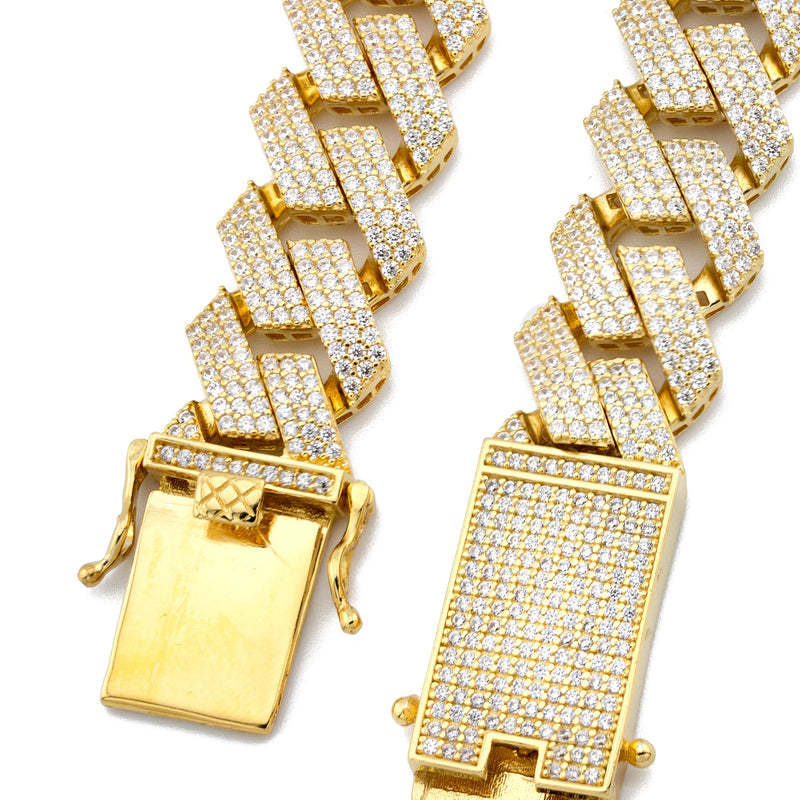 Silver Chain -  Hollow Gold Iced Out Prong Cuban Link