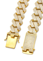 Silver Chain -  Hollow Gold Iced Out Prong Cuban Link
