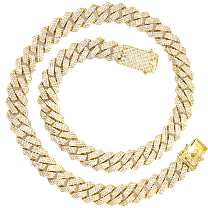 Silver Chain -  Hollow Gold Iced Out Prong Cuban Link