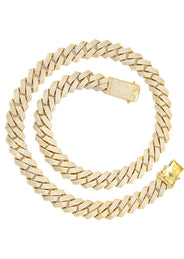 Silver Chain -  Hollow Gold Iced Out Prong Cuban Link