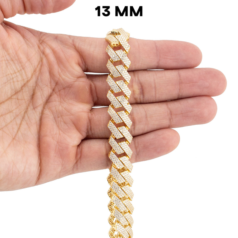 Silver Chain -  Hollow Gold Iced Out Prong Cuban Link