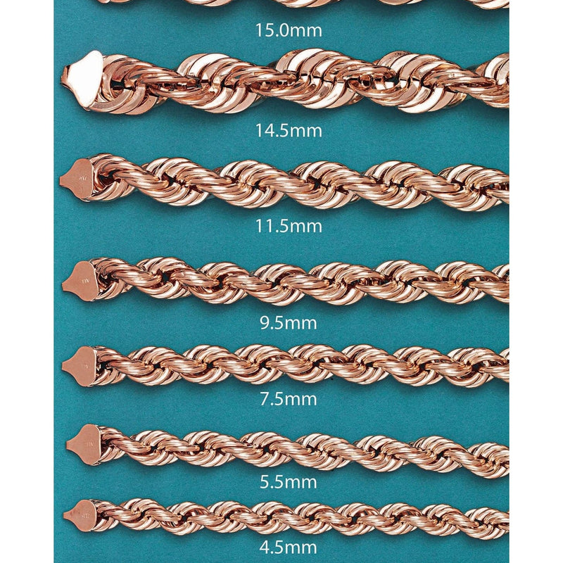 Semi Solid  Mens Rope Chain - 14K Rose Gold Chain