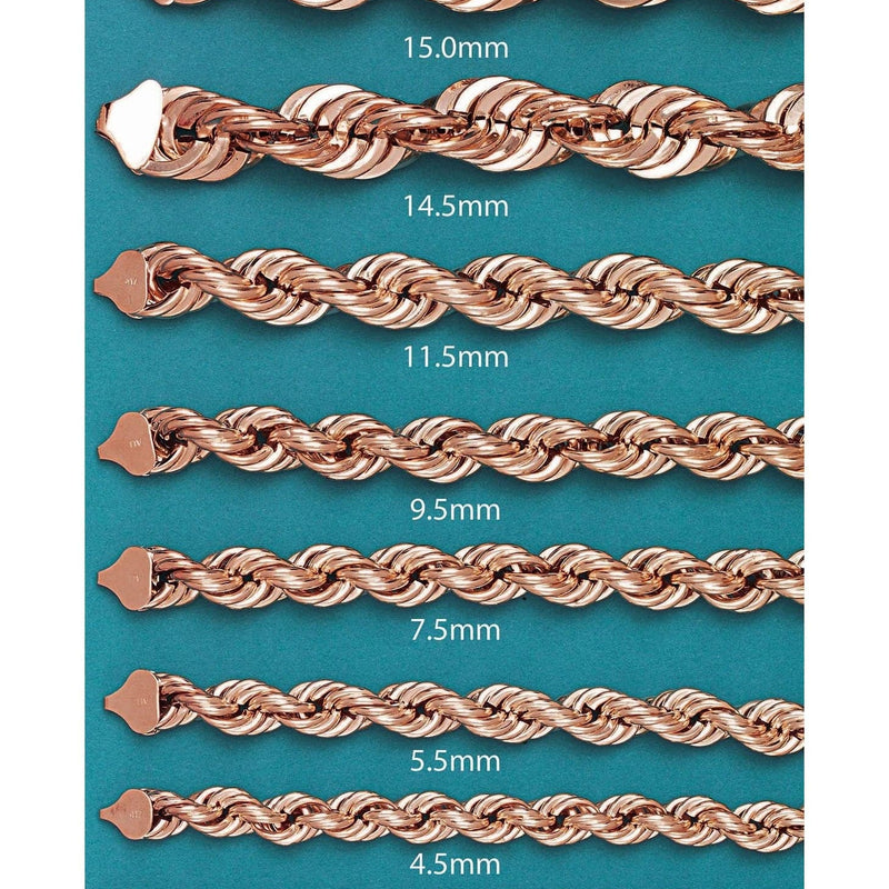 14K Rose Gold Chain - Semi Solid  Womens Rope Chain