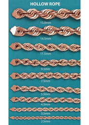 14K Rose Gold Chain - Semi Solid  Womens Rope Chain
