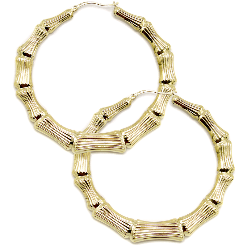 10K Womens Bamboo Gold Hoop Earrings | Customizable Size