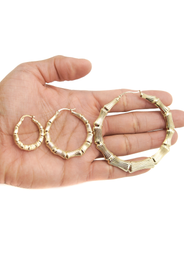 10K Womens Bamboo Gold Hoop Earrings | Customizable Size