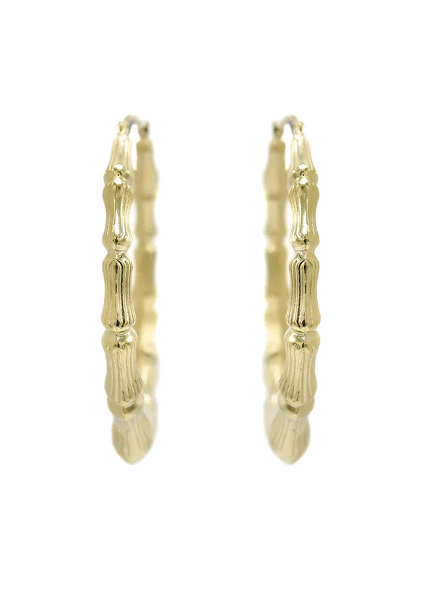 10K Womens Bamboo Gold Hoop Earrings | Customizable Size