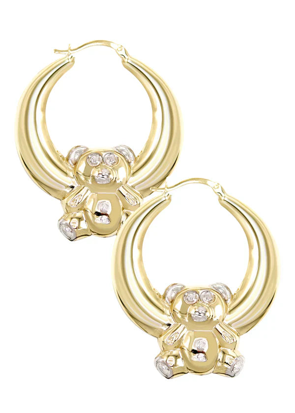 10K Womens Gold Hoop Bear Earrings | Customizable Size |